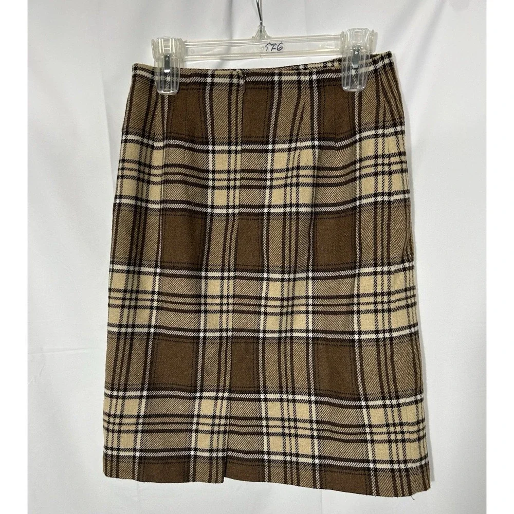 JGH Vintage Womens Wool Twill Brown Plaid Skirt‎ Size M Academia Preppy Heritage